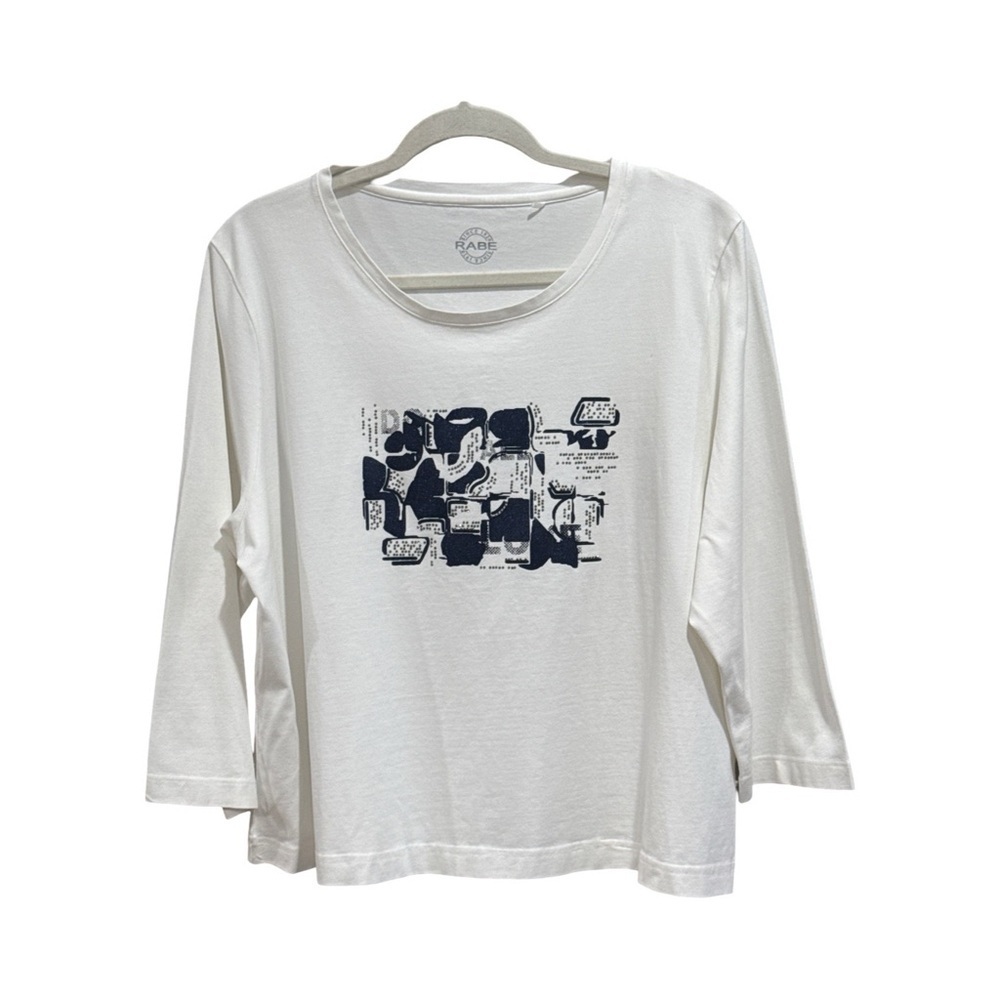 Rabe Abstract Rhinestone Detailed T-Shirt Off White & Navy